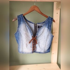 NWT Cider Women's Denim Lace-Up Crop Top Size XL